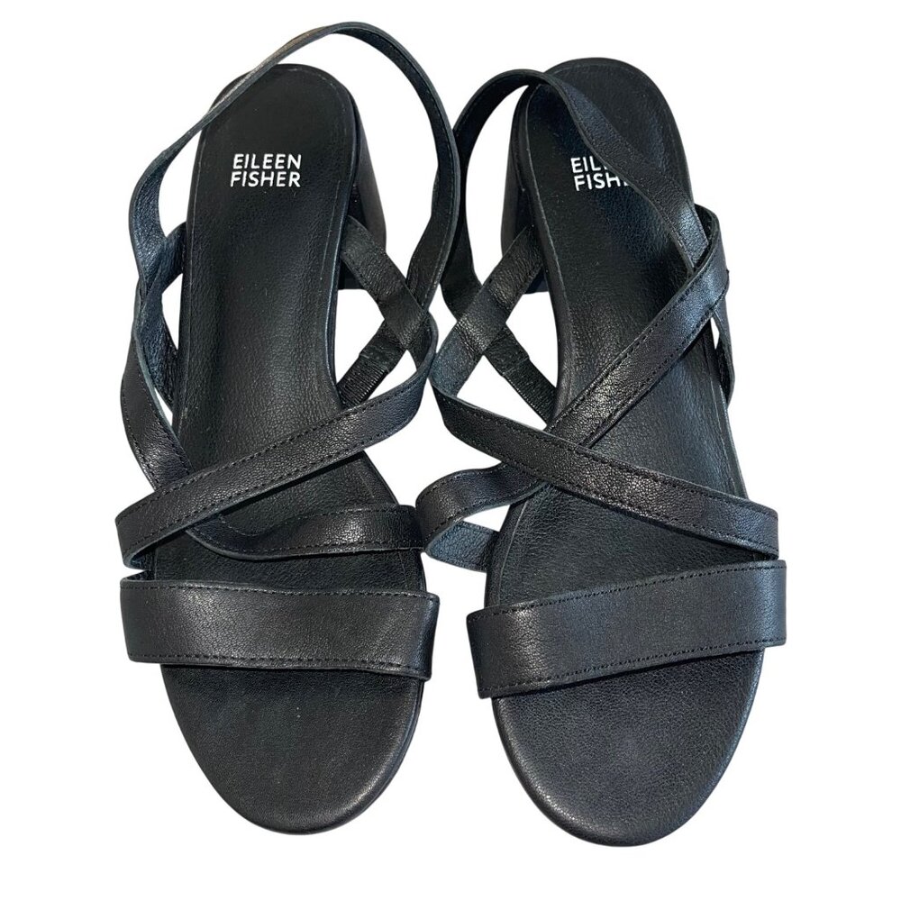 Eileen Fisher Womens Sandal Size 8 Black Giga Crisscross Leather Slingback